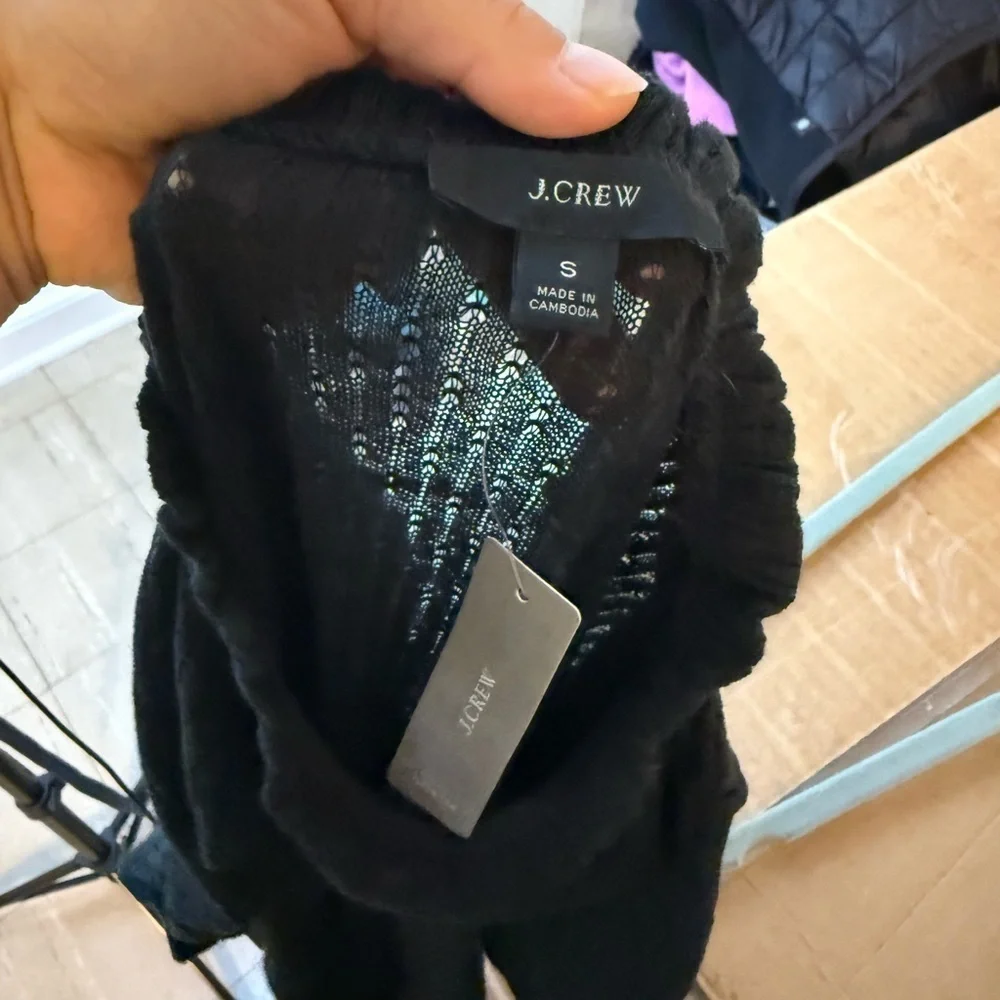 Nwt J.Crew Black Puff Sleeve Pointelle Top